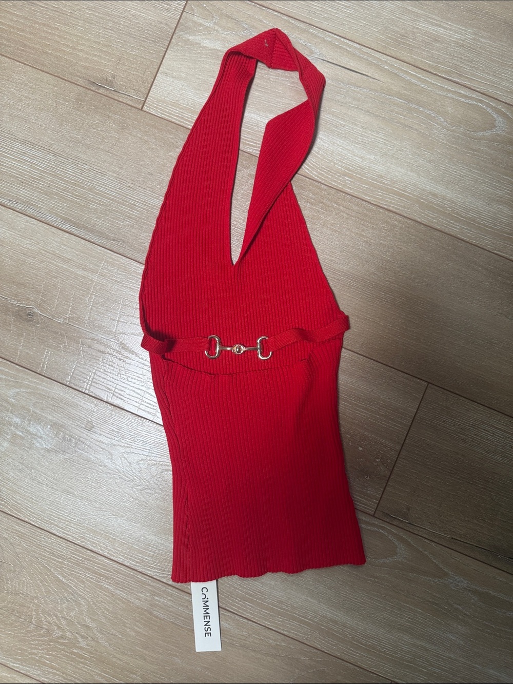 Commense Red Ribbed Halter Tank Top - Picture 3 of 4